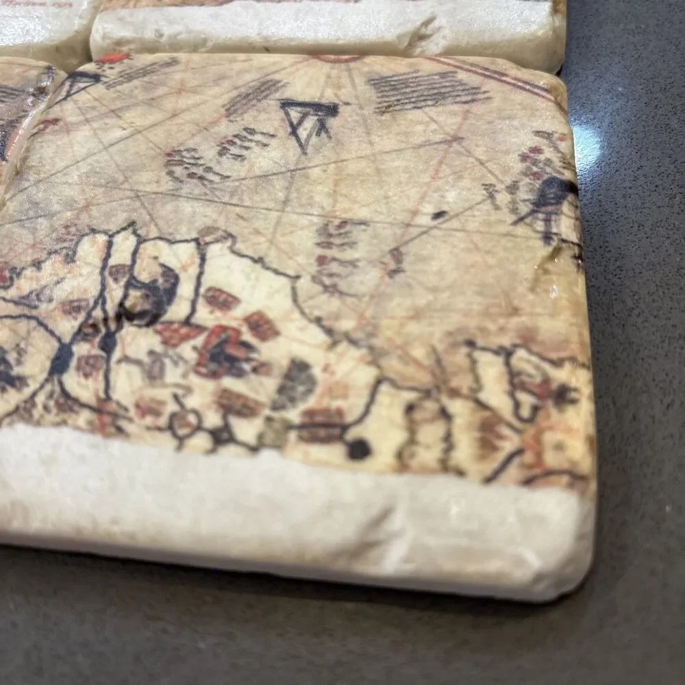 Piri Reis World Map Coaster Set Of Four Made Of Stone With Cork Backing